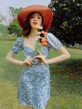 Petite Studio Blue Floral Sweetheart Midi Dress XS like new